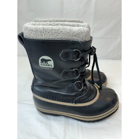 Sorel Yoot Pac Black LEATHER Winter Snow Duck Boots NY1880-013 Youth Size 3 - Picture 12 of 12